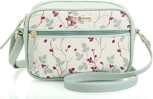 SACCI MUCCI Women Contemporary Sling Bag-Floral Tree Twig Print Design (Mint Green)