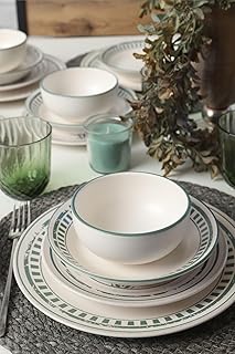 Dinnerware Set - Green Leaf - 24 Pieces - 6 Persons - Stoneware
