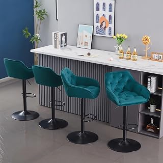 AINPECCA Bar Stools Set of 4 Modern Height Adjustable Swivel Breakfast Bar with Velvet Cushion Arms Backs Barstools for Home Bar Counter Kitchen (Teal)