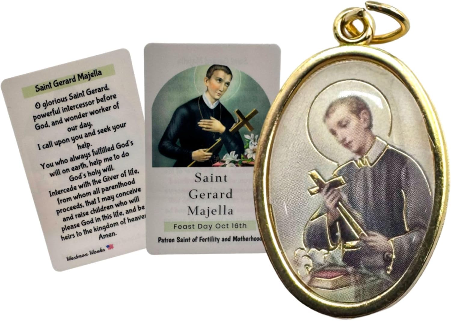 Westmon Works St Gerard Medal Set Italian Metal Pendant with Patron Saint of Fertility and Motherhood Prayer Card Made in the USA - Image 4