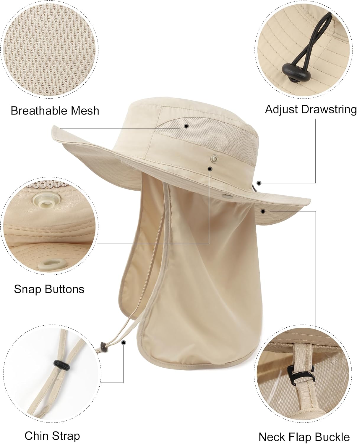 Zylioo XXL Oversize UV Fishing Sun Hat for Big Heads,XL Quick Dry Boonie Hats,Large Cooling Safari Hats with Strap