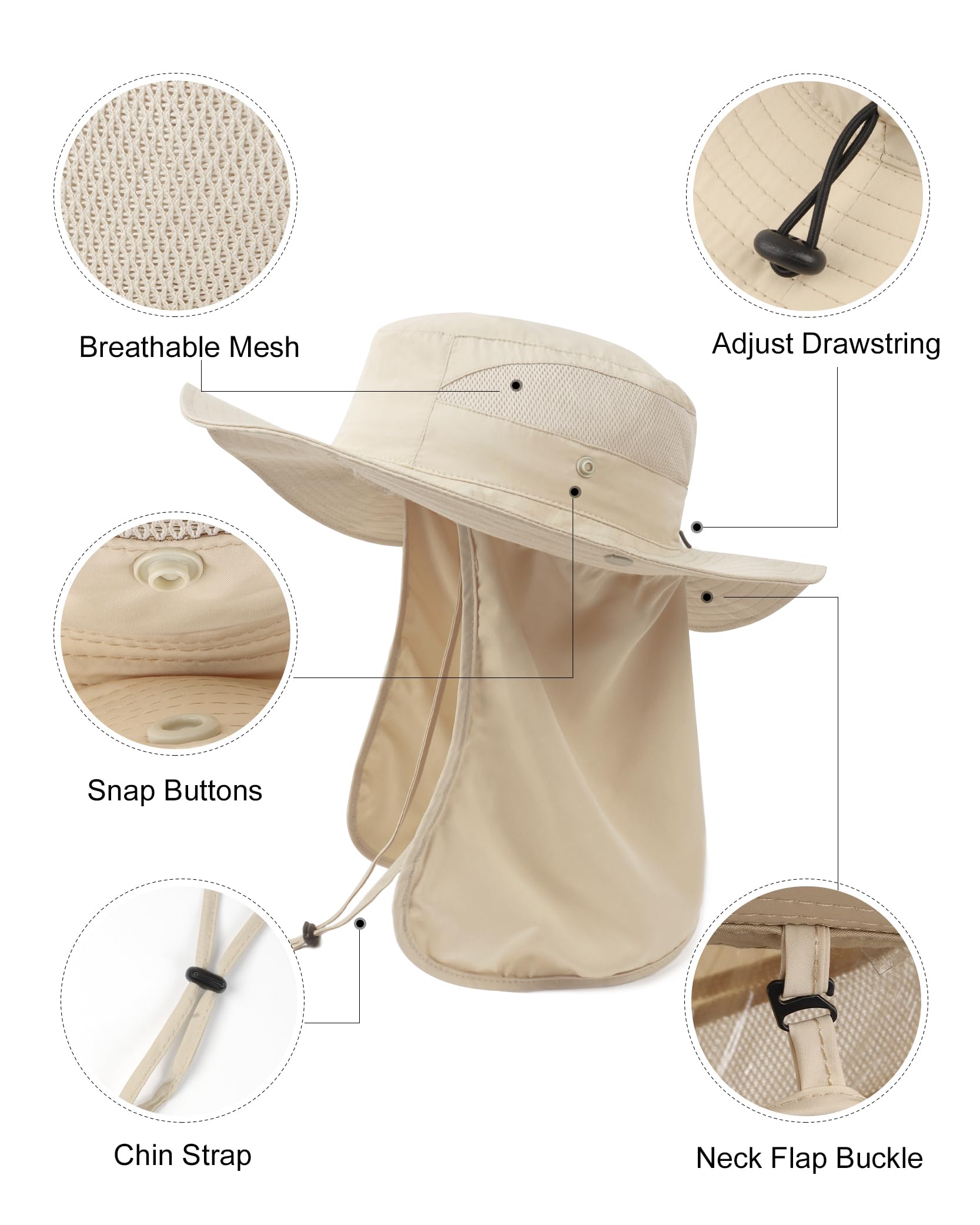 Zylioo XXL/3XL UPF50+ Safari pour Grosse tête, Protection UV, Chapeau Boonie, Chapeau de randonnée en Plein air
