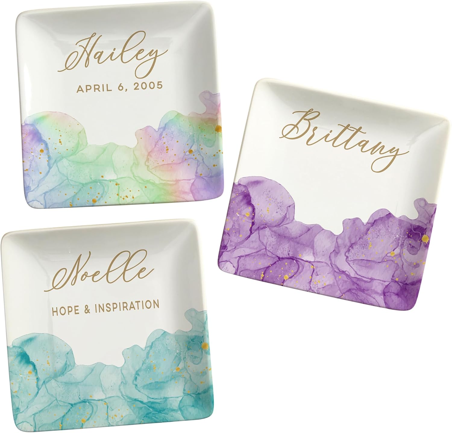 Personalization Universe Birthstone Color Personalized Ring Dish - Jewelry, Small Trinket Holder - 4.5" Porcelain Tray with Custom Name and Text - 12 Design Colors - Perfect Wedding/Engagement Gift