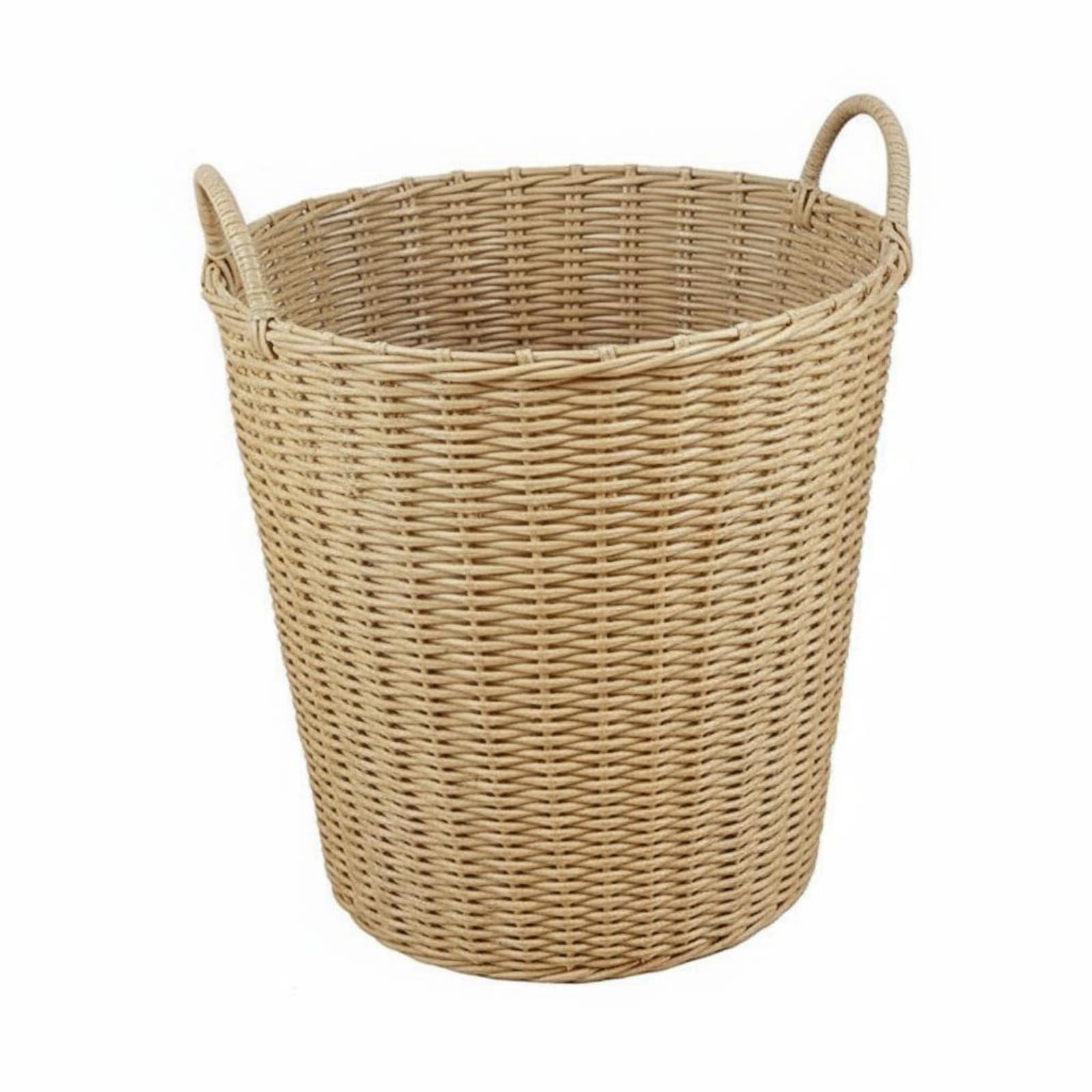 Multi-Purpose Imitation Rattan Laundry Basket Round Laundry Hamper with Handles Woven ABS Storage Bin for Bedroom, Bathroom, Beige, S-image-21