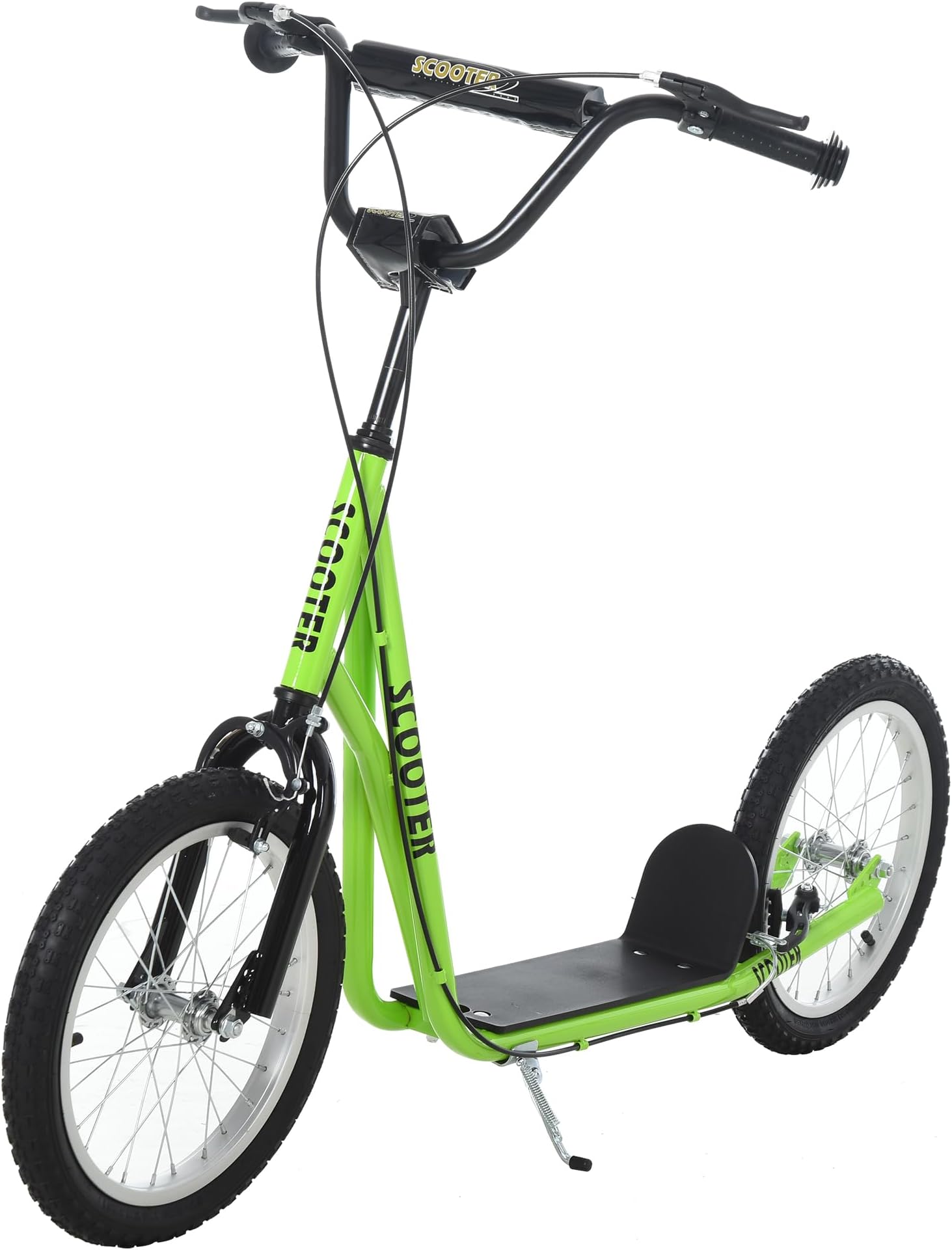 Aosom Youth Scooter Kids 5+ Adjustable Handlebar 16" Front 12" Rear | Kick Scooter, Dual Brakes, Inflatable Wheels