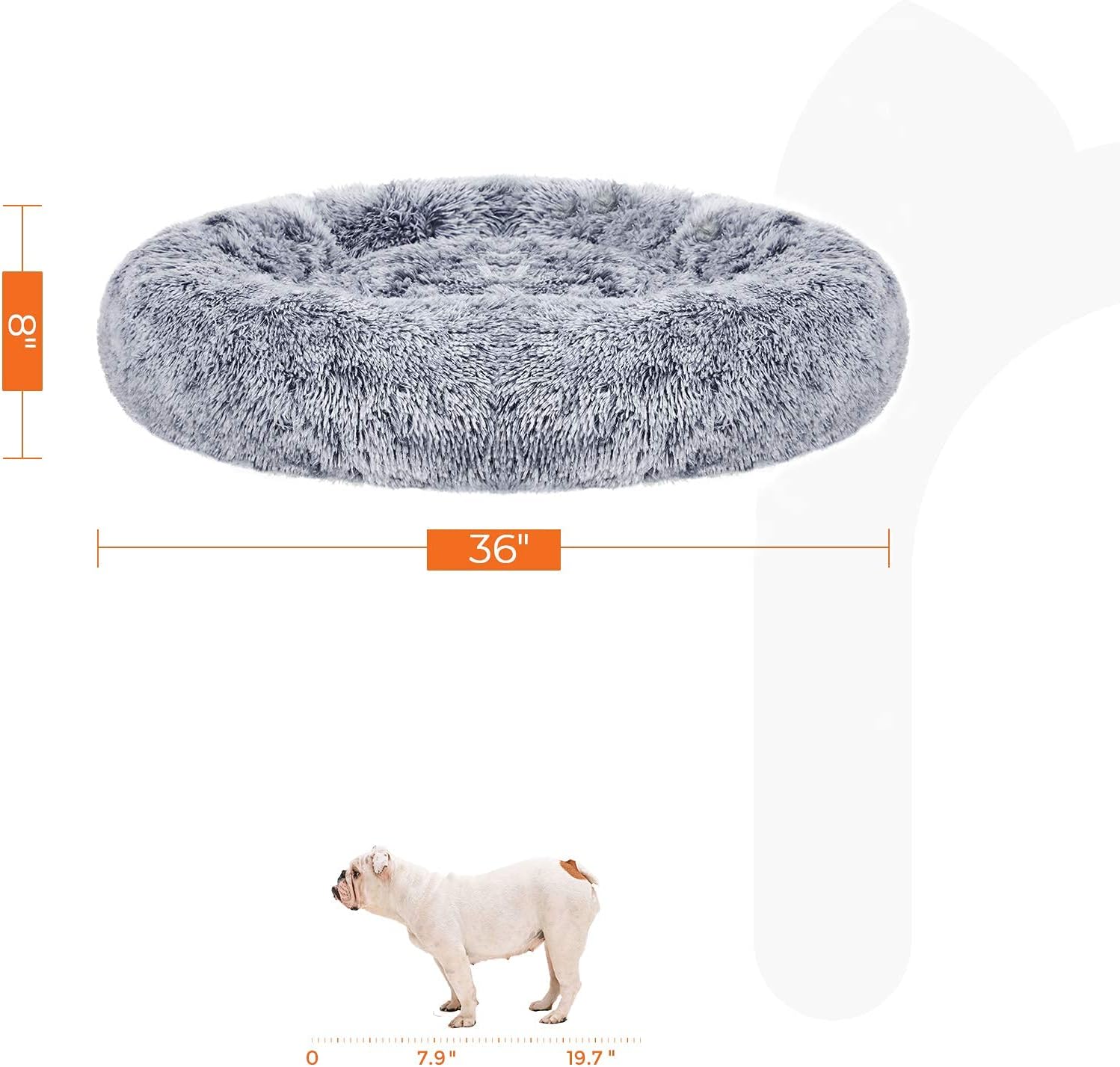 FEANDREA Dog Bed, Donut-Shaped Pet Bed, Soft Plush Surface, with Removable Inner Cushion, Washable, for Dog, Cat, 36 Inches Dia., Gray UPGW041G01