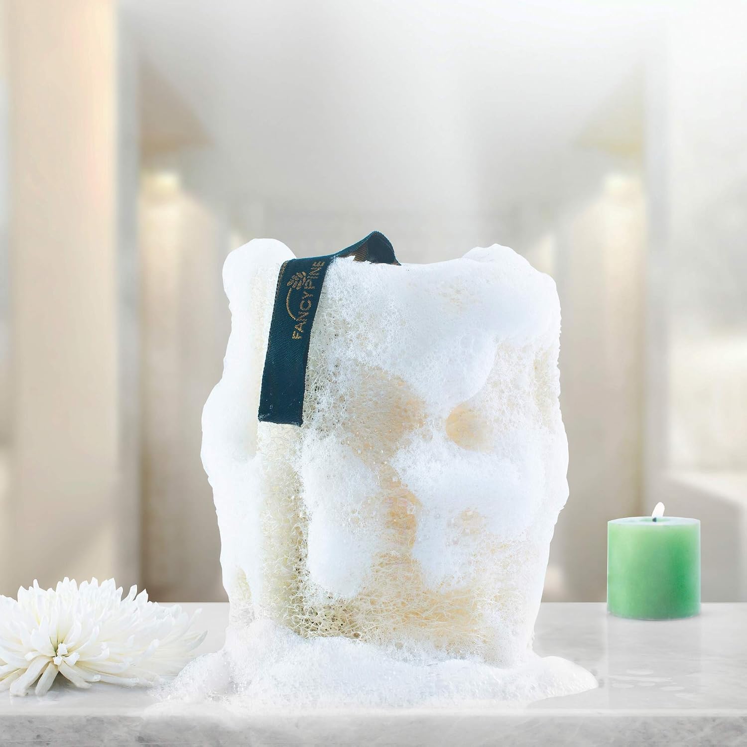 Fancy Pine Loofah Sponge for Exfoliating Skin - Hard to Soft Customizable, Yuck Free, 100% Natural Organic Egyptian Luffa Cylindrica Shower Loofahs - Body Puff Scrubber Sponge for Cellulite, Dry Skin