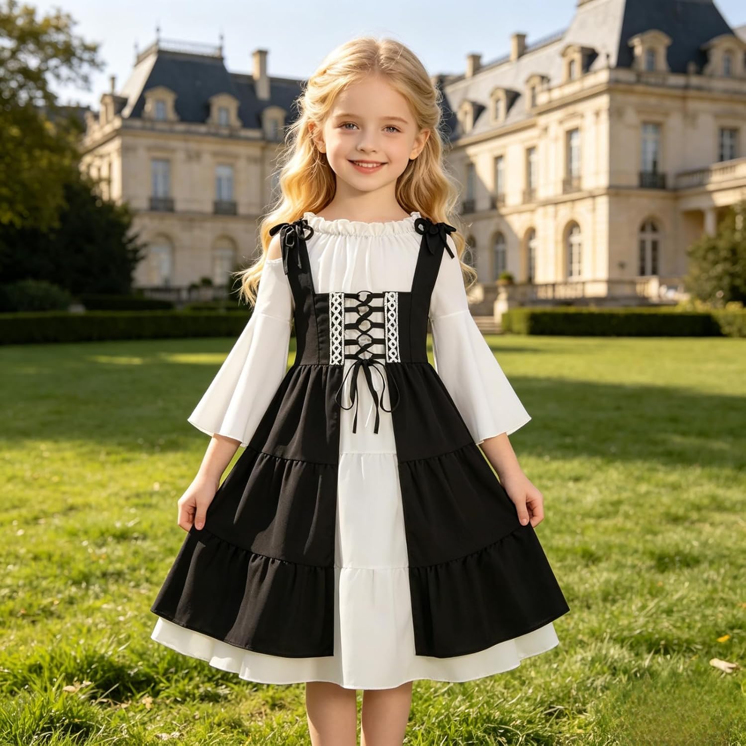 Medieval Dress for Girls, Renaissance Princess Costume with Long Sleeve Halloween Renaissance Faire Festival Outfit