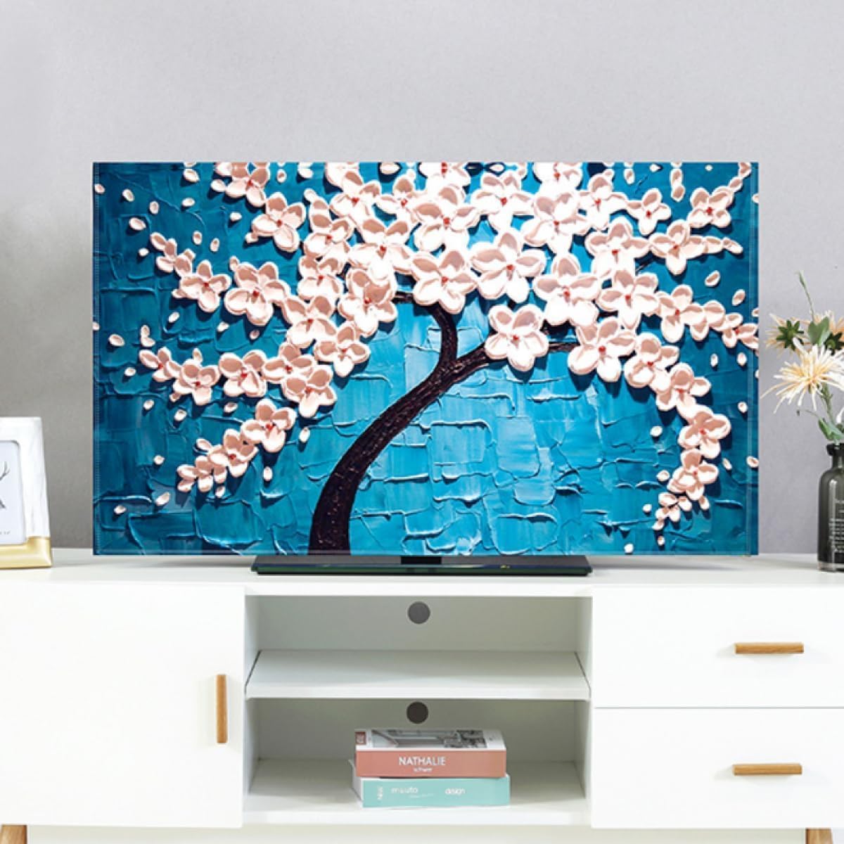 Wall-Mounted Dustproof TV Screen Protector TV Cover Indoor TV Protector Cover Television Cover Cloth Modern Display Cover Living Room Decoration Furniture Dust Cover-purple1||70inch