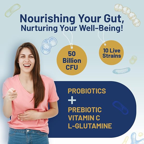 Bio Cultures Complex Probiotics and Prebiotics - 50 Billion CFU - 10 Live Bacteria Strains β Added with Inulin, L-Glutamine & Vitamin C - 60 Capsules | Advanced Probiotic for Women & Men by Prowise - 4