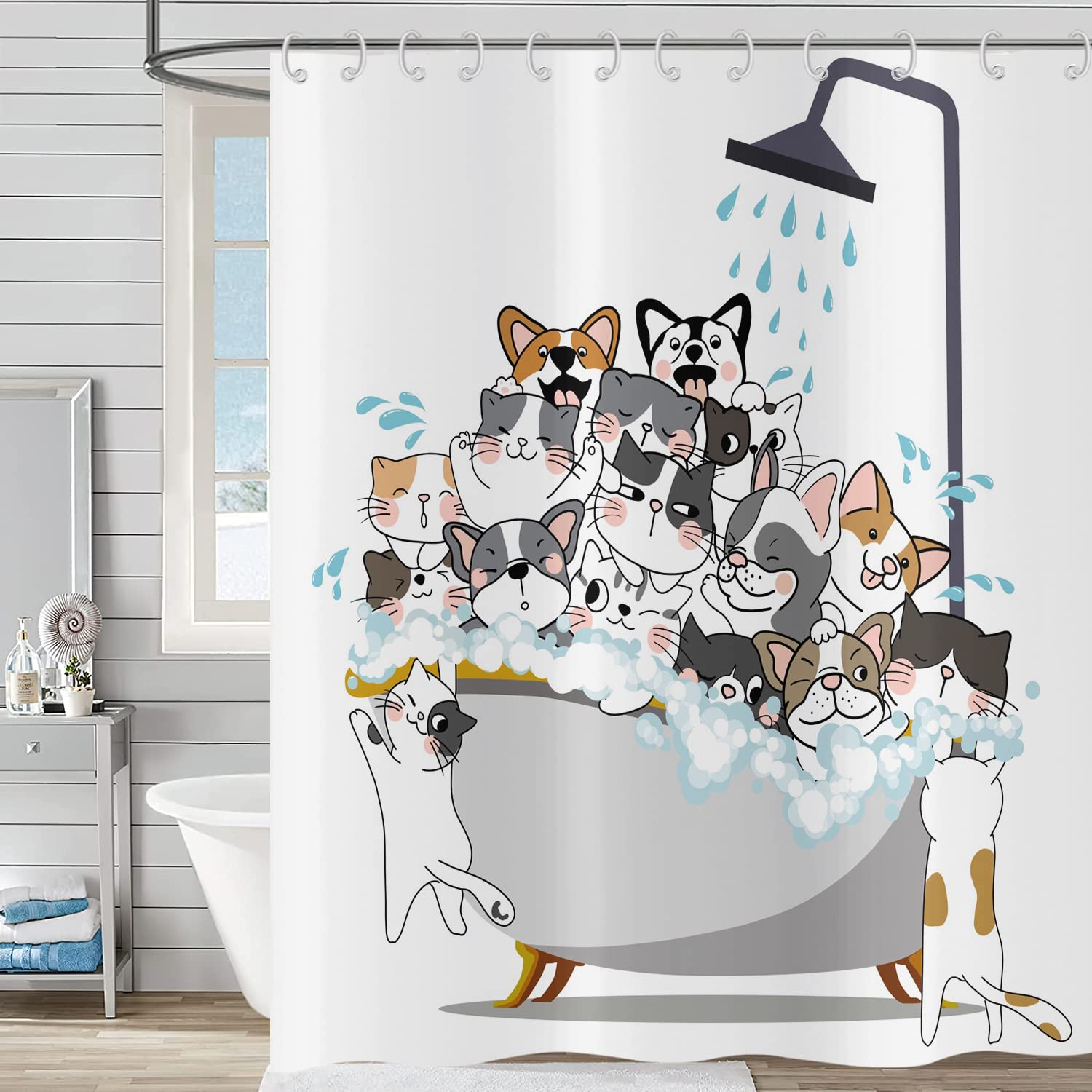 Rideau de douche coloré et amusant en tissu polyester imperméable 200x180 cm pour douche