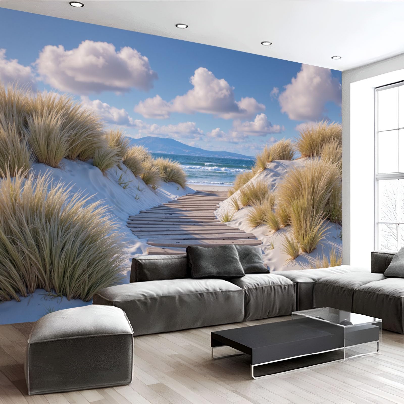Papier peint plage dunes 250x175cm pour salon et fond TV panoramique