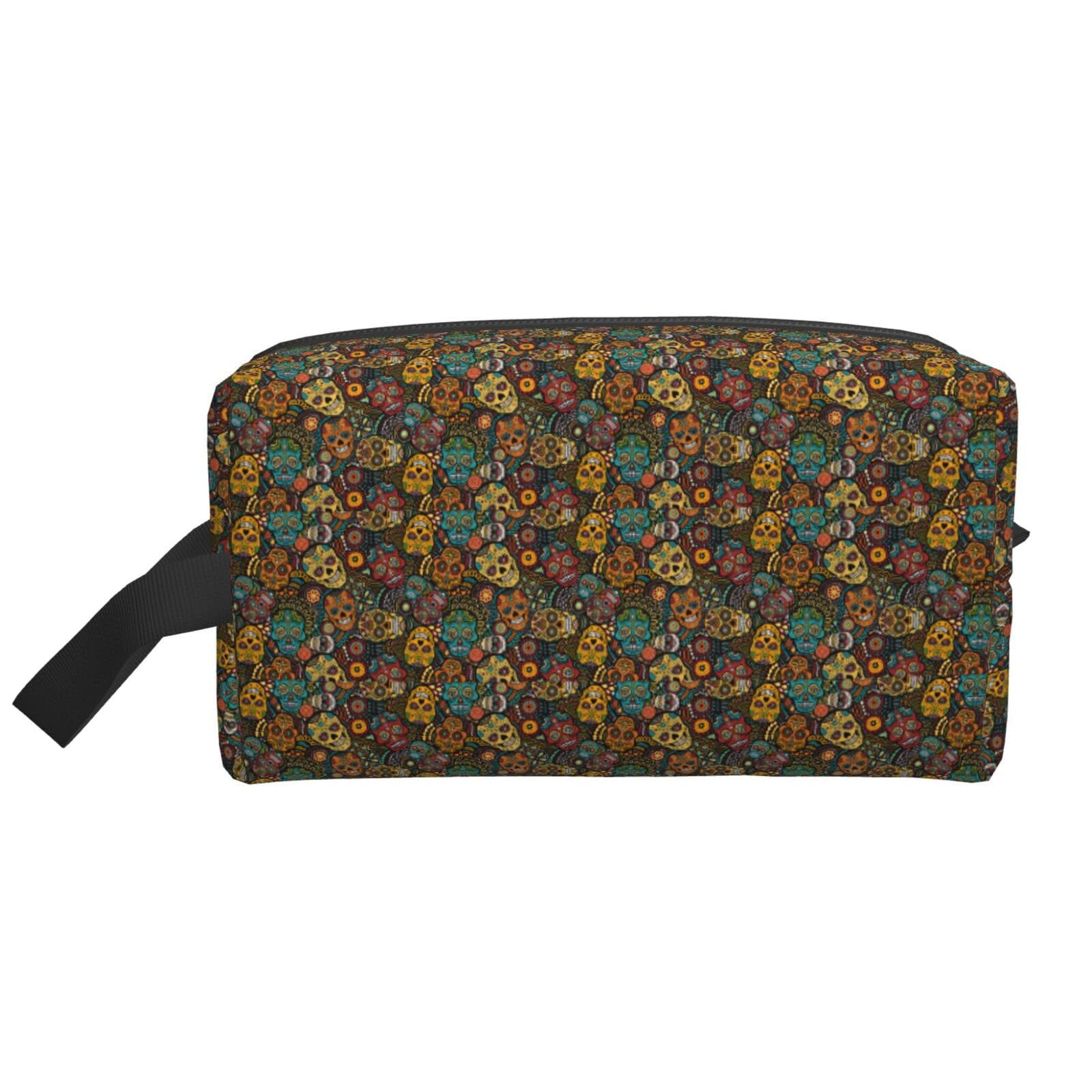 Ercgad Unisex White Sugar Skulls Print Print Large Capacity Travel Toiletry Bag Cosmetic Pouch Daily Storage Makeup Case
