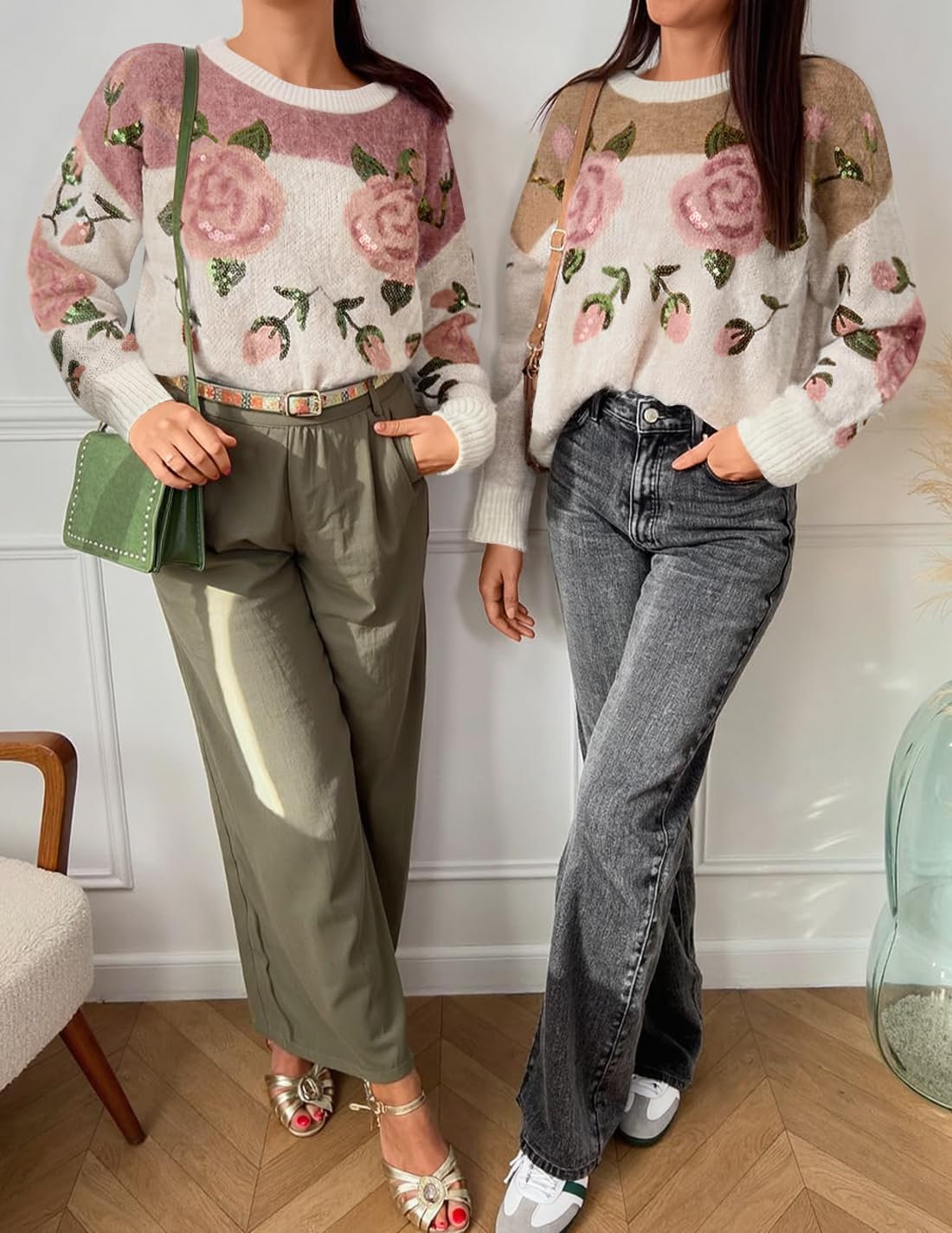 ZESICA Women's Floral Oversized Sweaters 2026 Fall Crewneck Long Sleeve Casual Chunky Knit Pullover Sweater Tops - Image 7