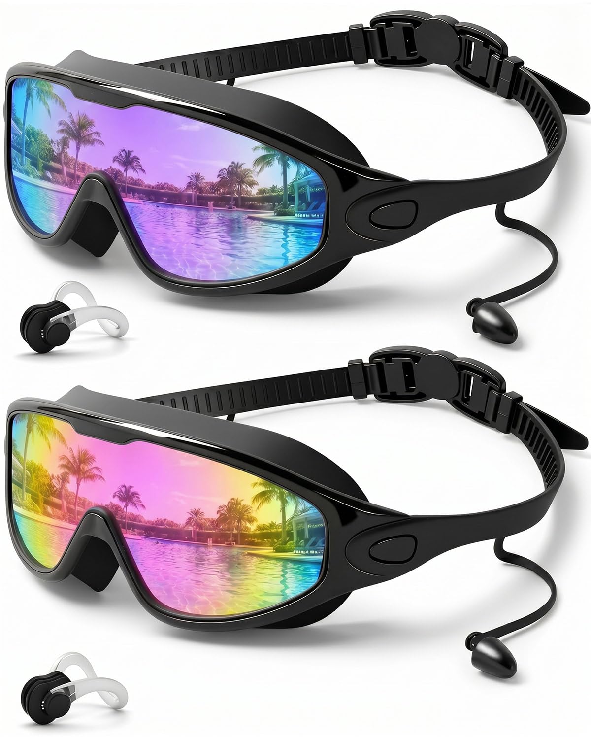 Photo 1 of ***used***Rantizon Swim Goggles 2 Pack, Wide View Anti Fog&UV Swimming Goggles for Audlt, No Leaking Swim Glasses for Men Women Youth