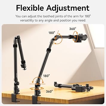 ULANZI ZJ02 Camera Desk Mount Overhead Magic Arm, 98cm/38.6inch Aluminum Adjustable Articulating Arm with 1/4 Ball Head for Cameras DSLR Lights Mount for Live Streaming/Photo Video Shooting