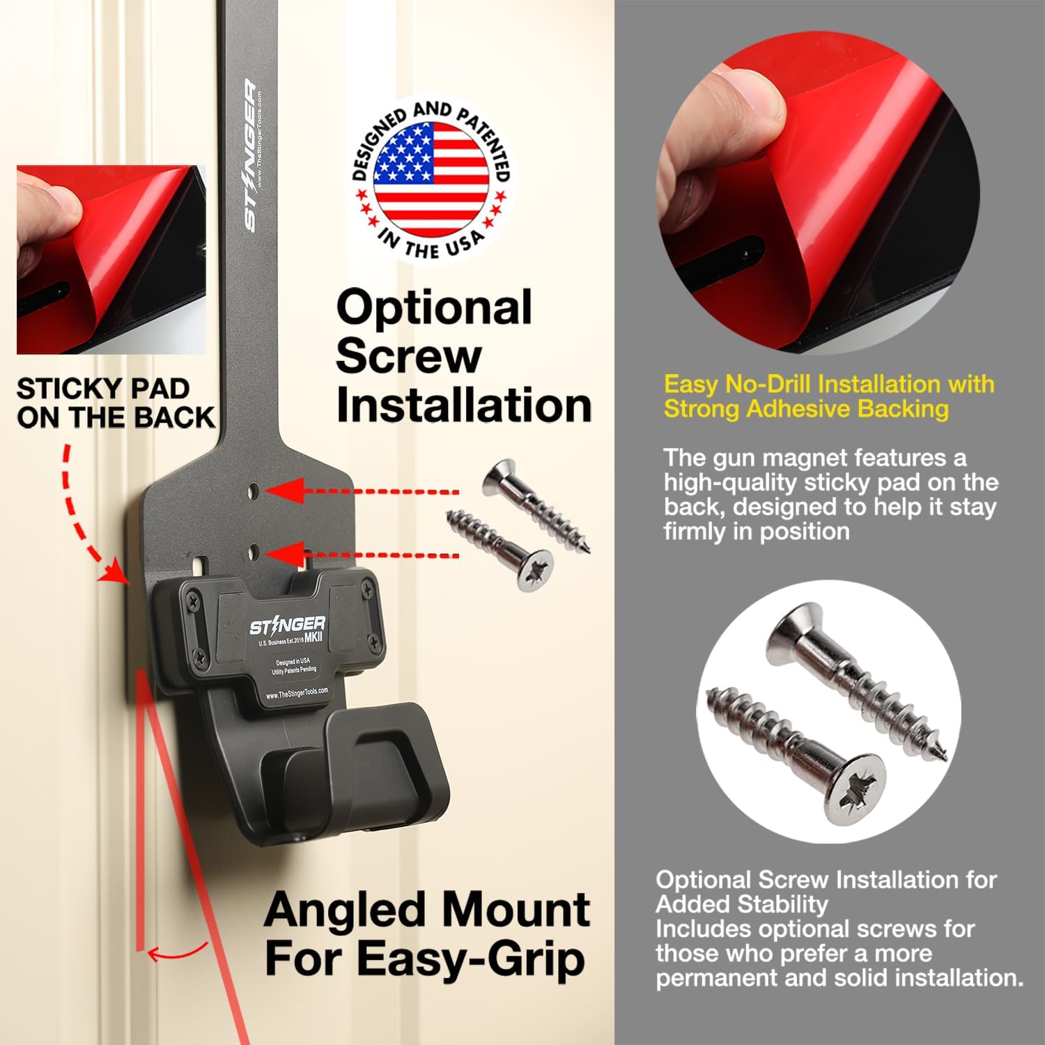 Stinger No Drilling Required Over The Door Hidden Gun Storage, Magnetic Gun Mount Quick Access Hidden Shelf, Secure Gun Holder for Home Bedroom Closet Office