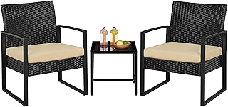 Yaheetech 3 Pieces Rattan Bistro Set, Indoor/Outdoor Wicker Patio Modern...