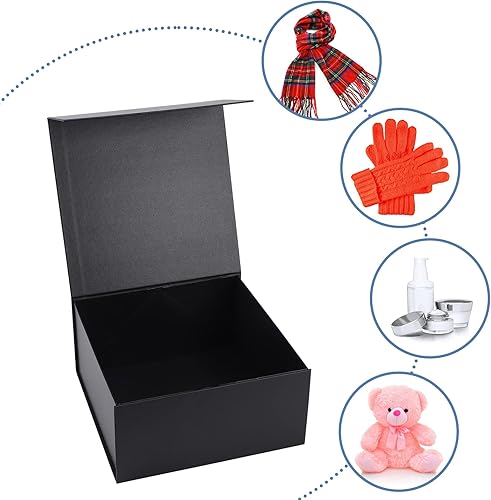 Miniatura 6 de Giftgarden Paquete de 4 cajas de regalo negras de 8 x 8 x 4 pulgadas con tapas magnéticas, caja de regalo cuadrada plegable para regalos, día de la