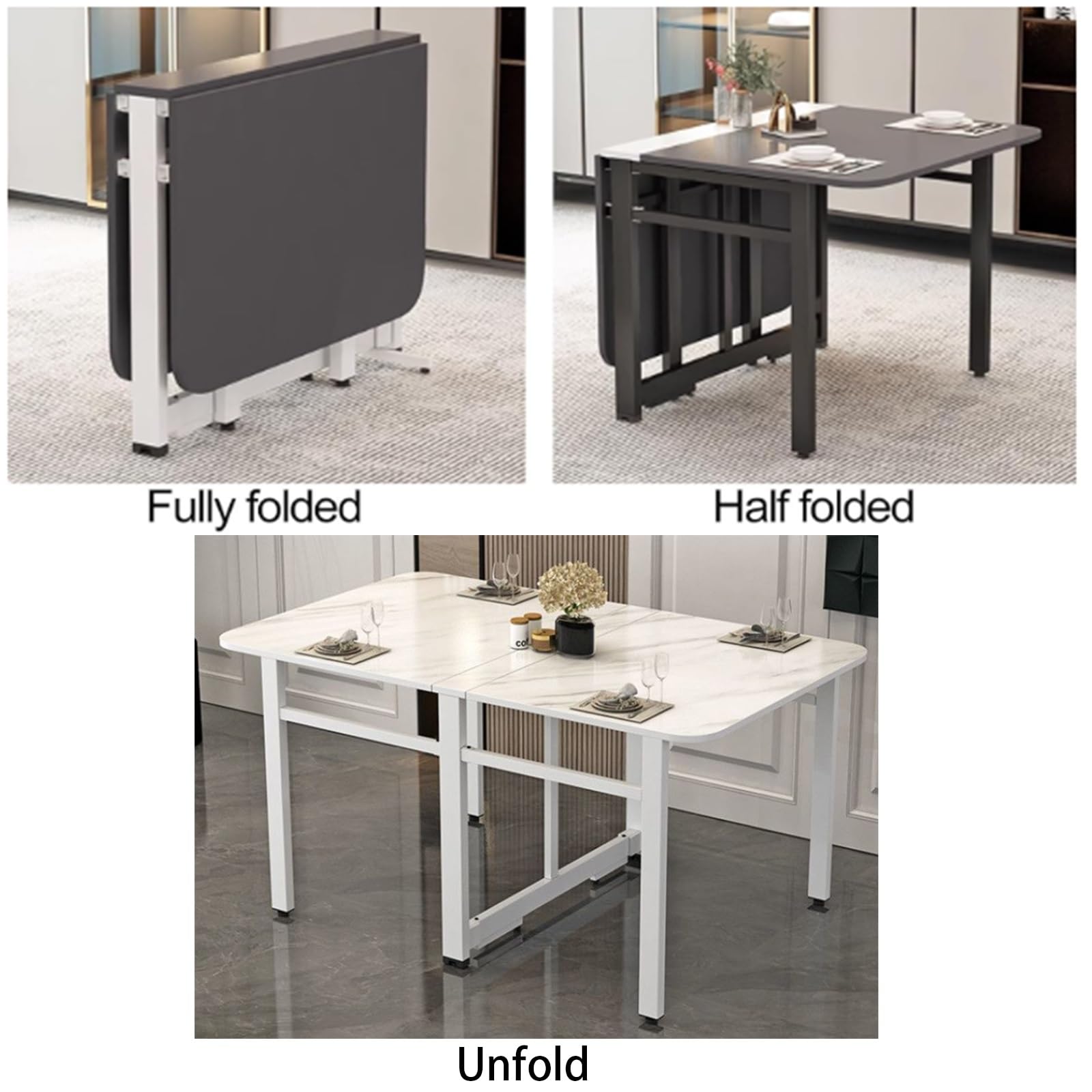 Table de Salle à Manger Moderne et Pliable - Pieds réglables - Design rectangulaire Extensible et Peu encombrant - Portable pour la Maison, Le Bureau et Le Camping (Gris et Noir 12