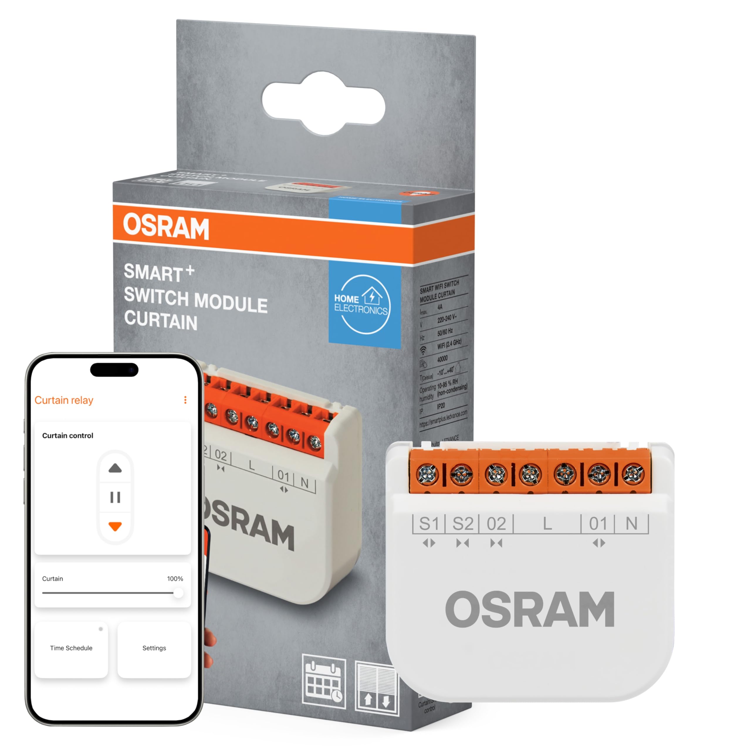 OSRAM SMART+ WiFi Schaltmodul Vorhang, 4A Motorlast, Rolladen-Steuerung, Smart Home, Alexa kompatibel, Weiß