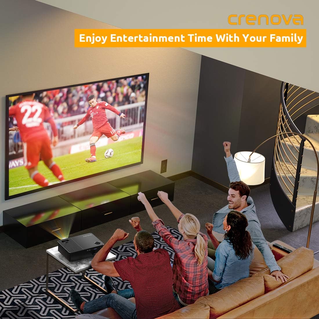 🔥 Native 1080P Projector, Crenova 5800 Lux Home LED Movie Projector 4K Supported Full HD Video Outdoor Projector with 200” Display&50% Zoom for iPhone, Android, Laptop, Xbox, TV Stick, HDMI, VGA, USB