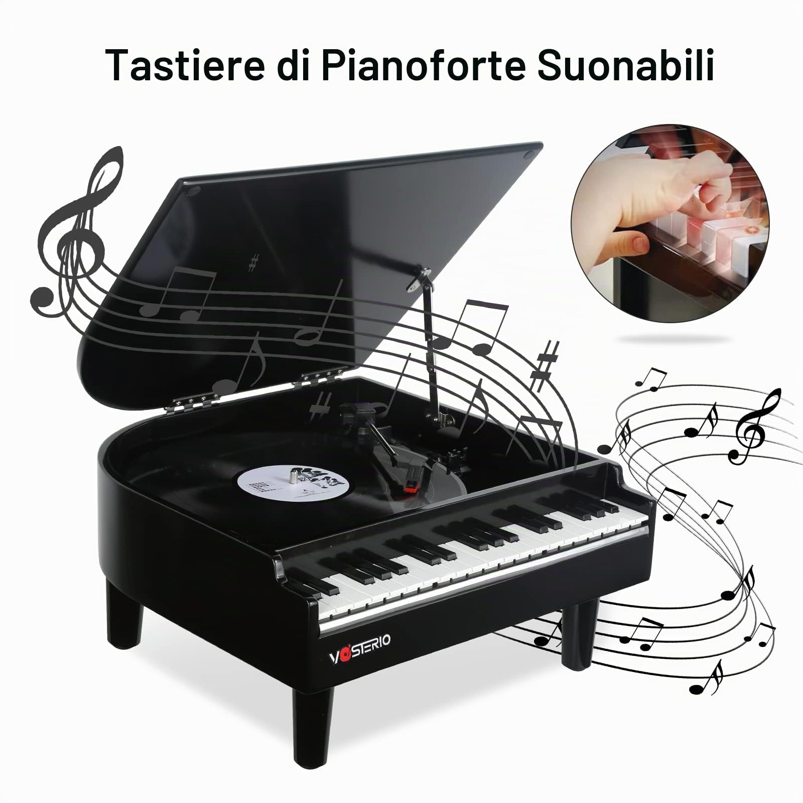 Vosterio Vinile Giradischi Bluetooth a Tre Velocità,Vintage, con Altoparlanti Stereo Integrati, con la funzione di ricezione e l'uscita Bluetooth, Design del pianoforte