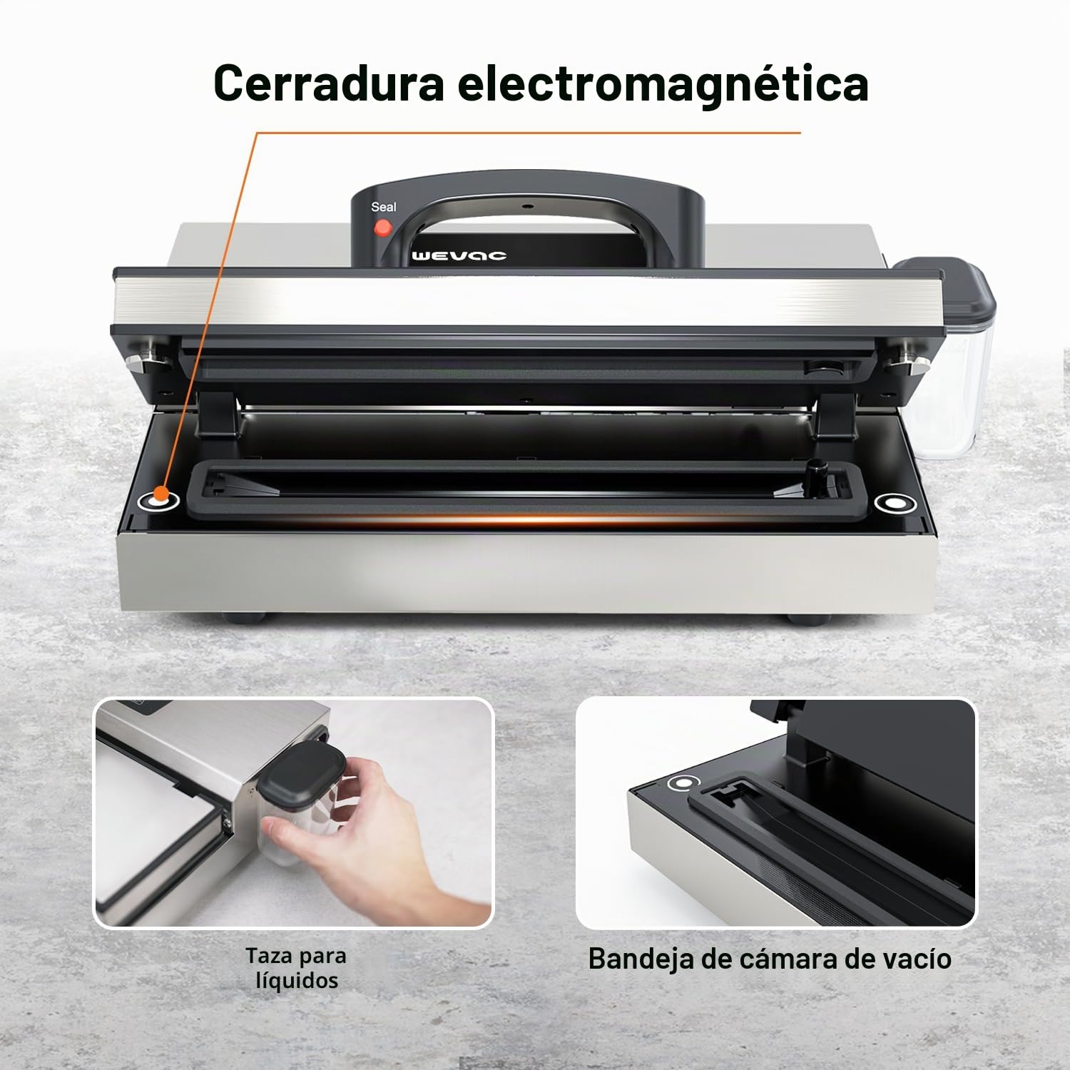 Wevac Maquina Vacio Alimentos Profesional, Potencia de Succión de 16 Litros/min, Costura de 30 cm, Fuerza de Vacío Regulable, Sellador al Vacío de Acero Inoxidable con Depósito de Líquidos