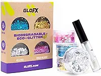 Maquiagem com glitter biodegradável | glitter facial, glitter de cabelo e glitter corporal | Maquiagem com glitter à base de plantas para festivais de música EDM Rave e cosplay | Pacote com 4 unidades