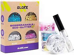Maquiagem com glitter biodegradável | glitter facial, glitter de cabelo e glitter corporal | Maquiagem com glitter à base de plantas para festivais de música EDM Rave e cosplay | Pacote com 4 unidades