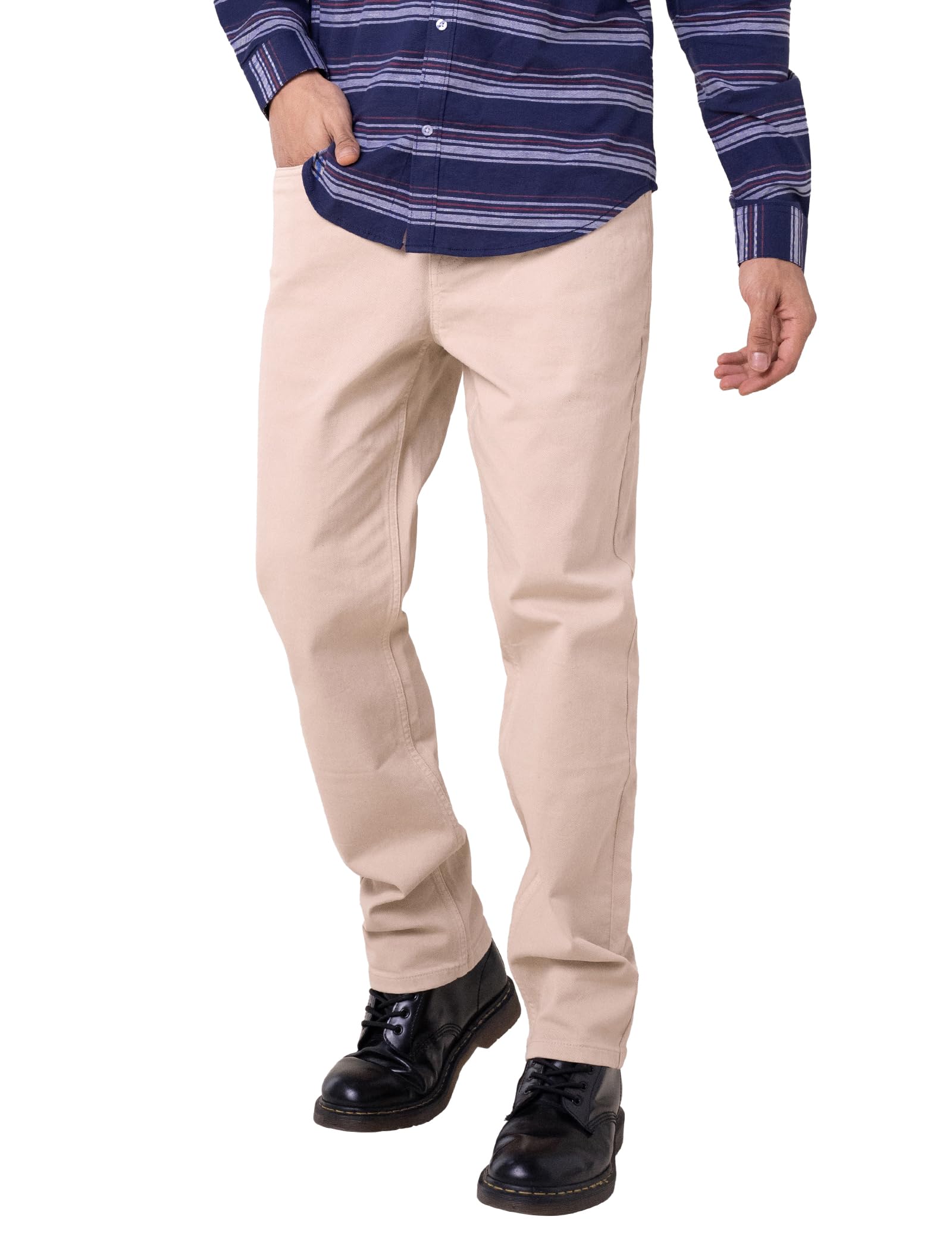 Enorsia Mens Regular Fit Coloured Denim Jeans - Classic Five-Pocket Styling with Supper Soft Cotton (Cream, 36)