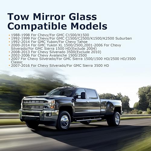 Miniatura 6 de Espejo de remolque de vidrio para Chevy 1999-2017 para Chevypara GMC Silverado 1500 2001-2016 para Chevy Silveradopara GMC Sierra 2500 HD Lente de