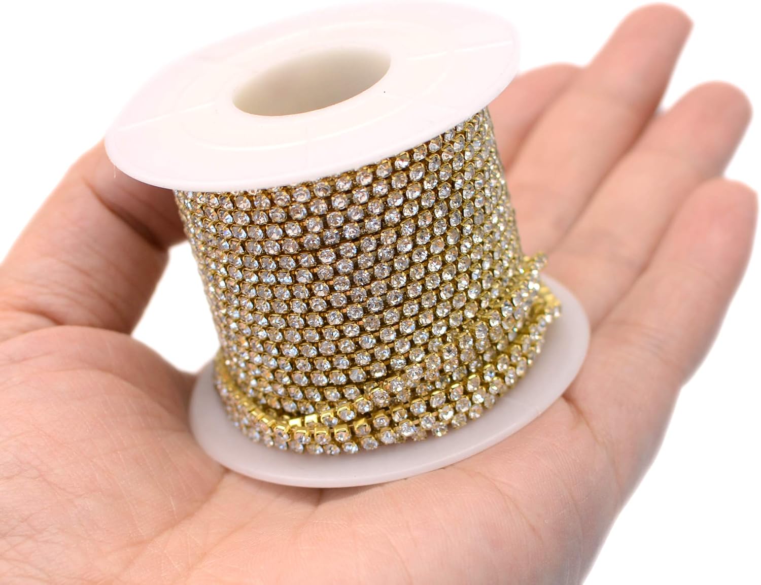 11 Yards 2mm Gold Crystal Rhinestone Close Chain Single Row Trimming Claw Chain Jewelry Crafts DIY (Gold)