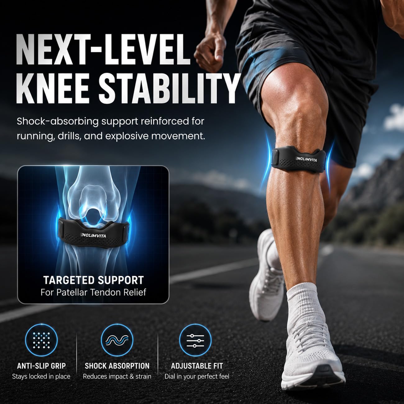 Patellar Tendon Support Strap, 2 Pack Knee Strap with Dual-Length Adjustable Bands, Patella Band for Jumper’s Knee, Running, Basketball, Squats, Tendon Support for Men & Women