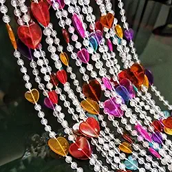 Cortina com contas de acrílico para pendurar em formato de coração com contas de porta com borla, divisória de quarto, decoração de tela para porta, janela, sala de estar, casamento (043 coração