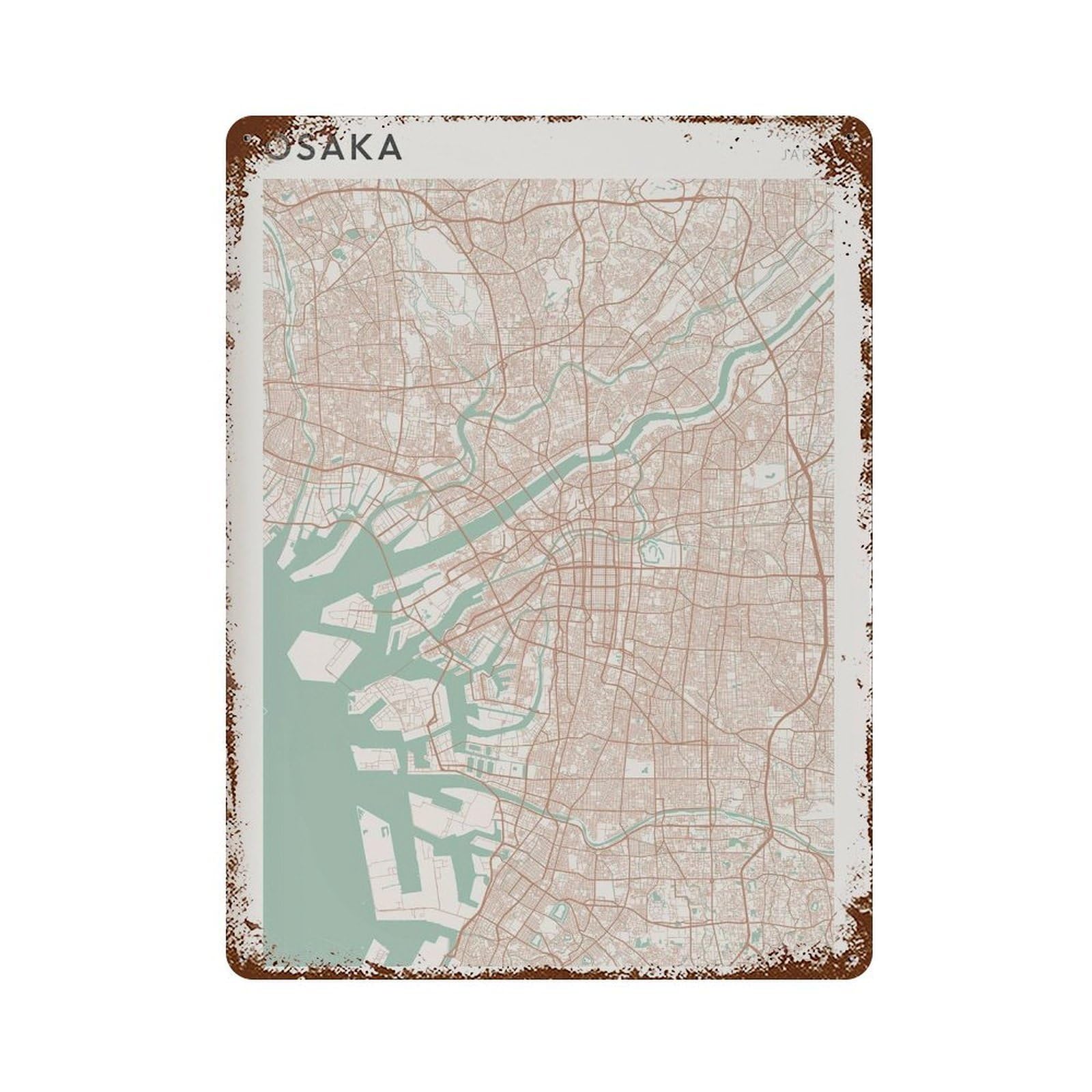 xiaoxiaoshen Osaka Map Japan Travel Gift Minimalist Wall Decor Art Metal Tin Poster Modern Home Decor Art Home Bar Shop Decorations Vintage Sign 40x30cm