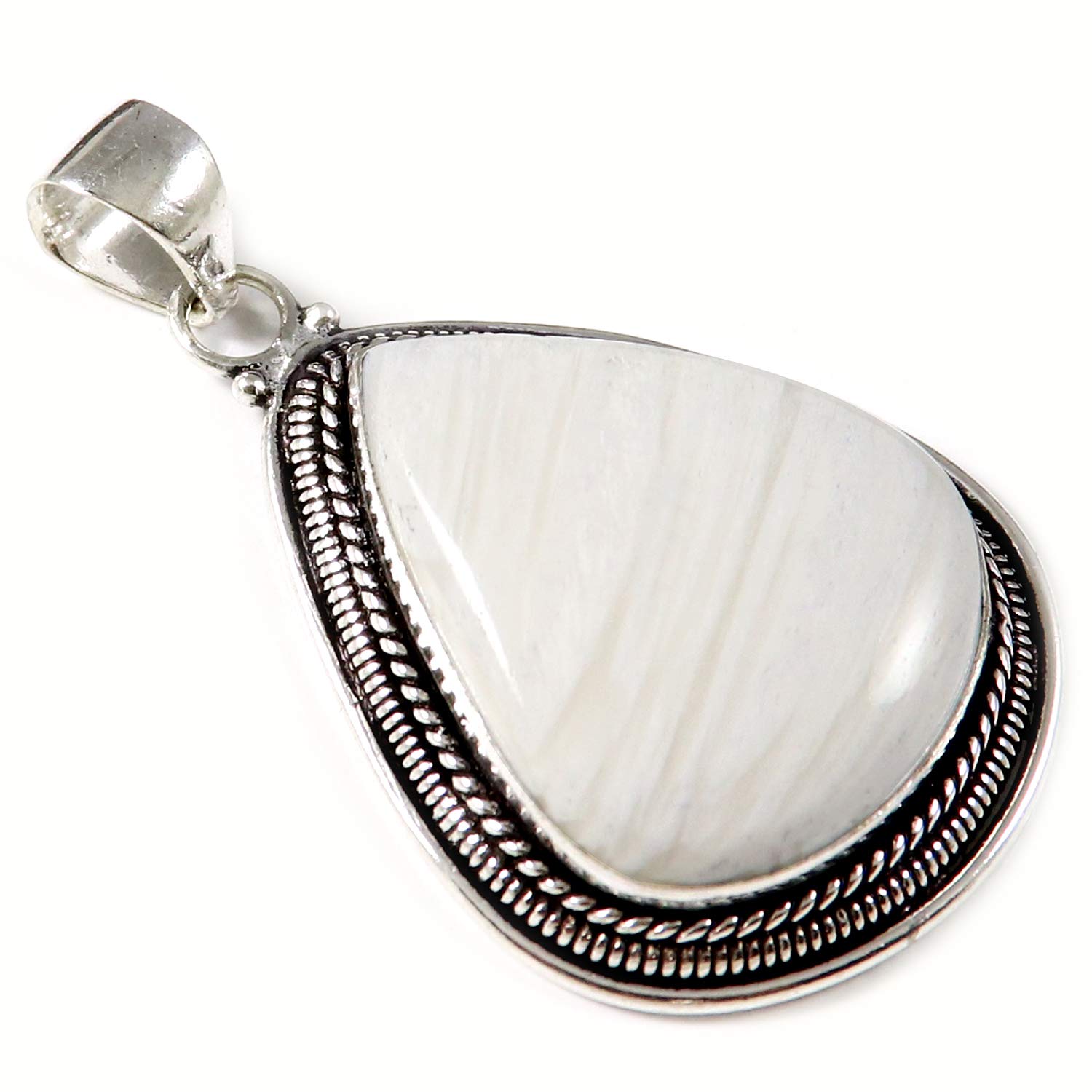 goyal crafts Women Scolecite Natural Gemstone 2'' Pendant Silver Plated Jewellery GPAU06-picture-21