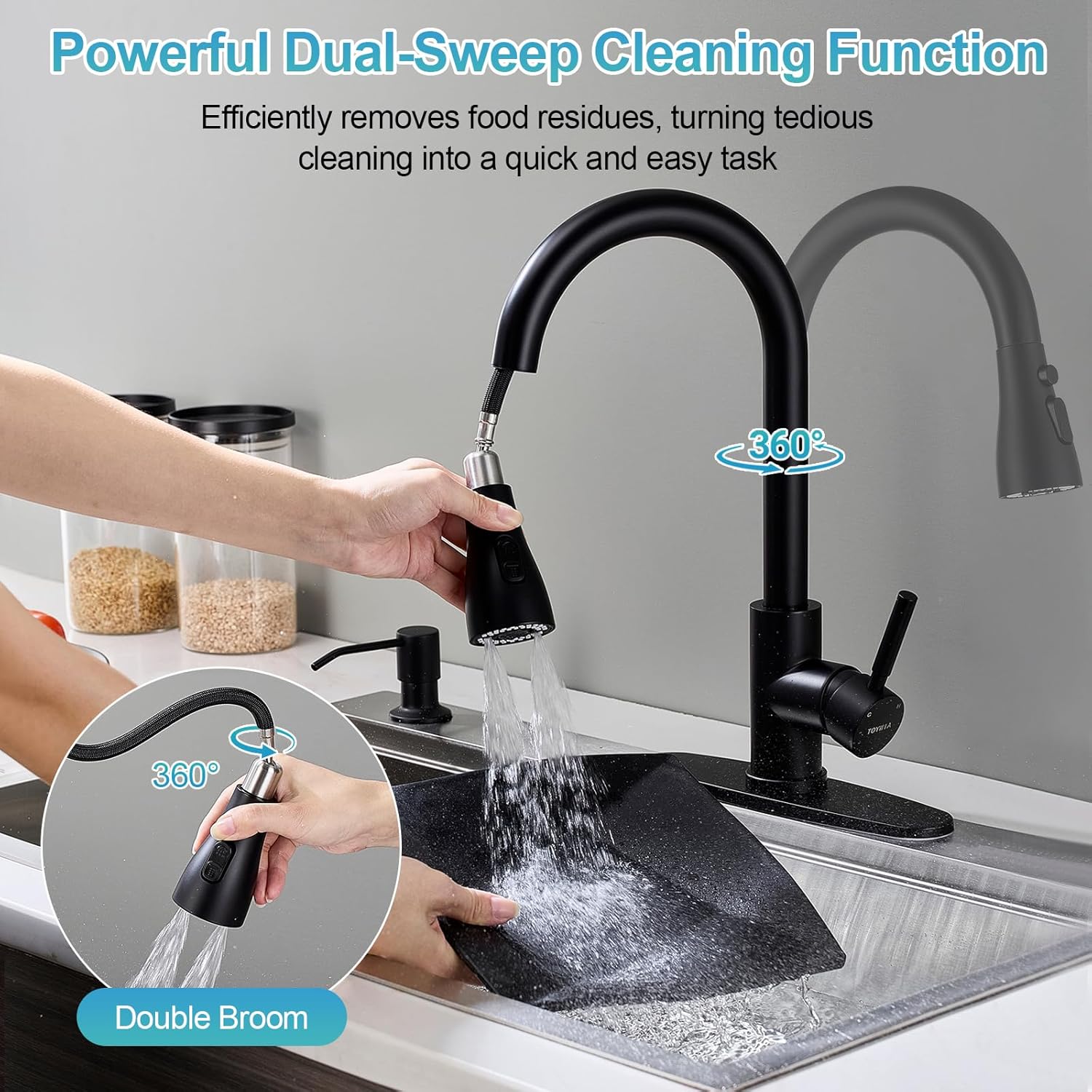 Kitchen Faucets with Pull Down Sprayer and Soap Dispenser, 3 Function Sprayer, Matte Black Stainless Steel Single Handle High Arc Sink Faucet for RV, Bar, Farmhouse, Laundry, Outdoor