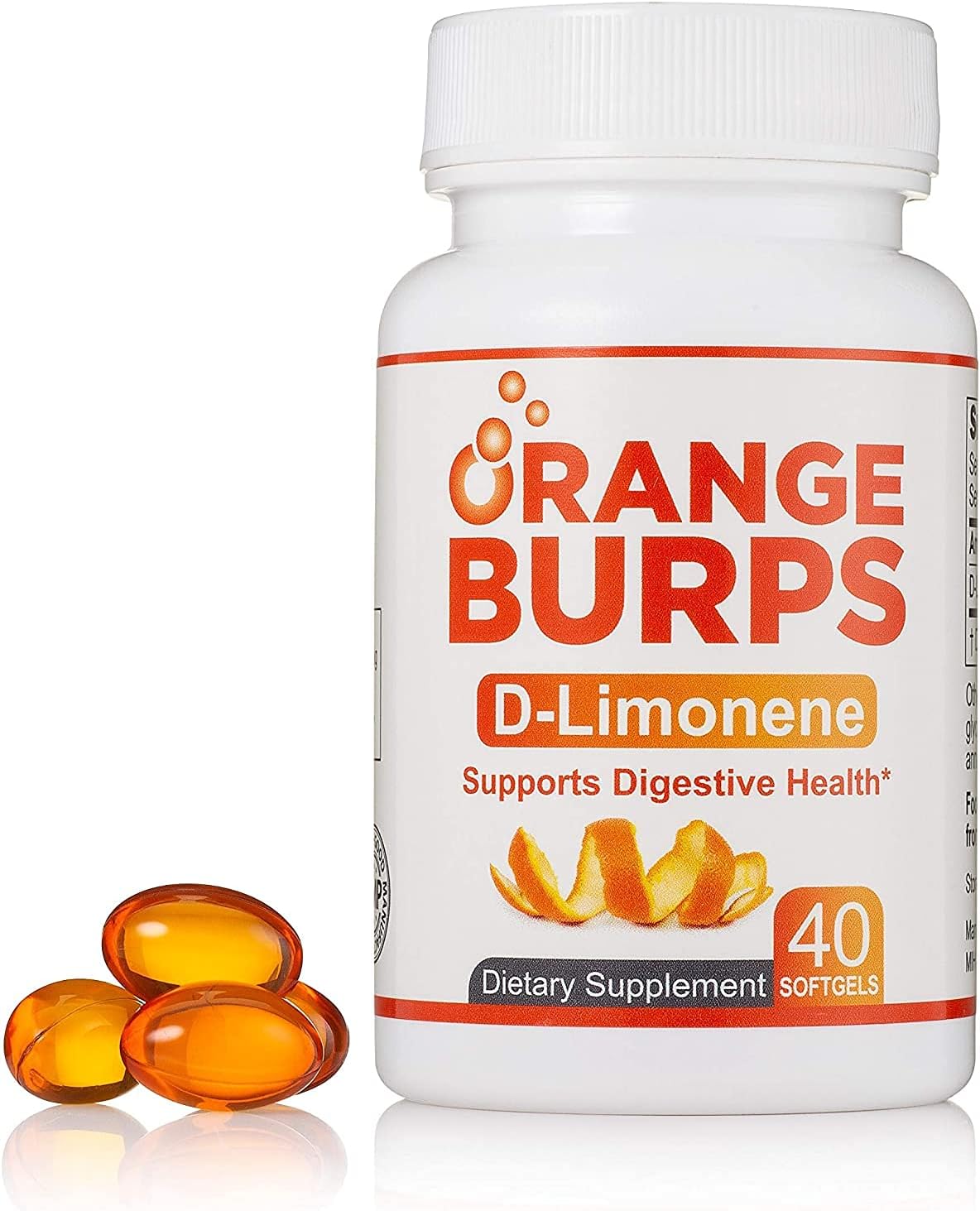 Orange Burps | D-Limonene Supplement - Acid Reducer (Antacid for Acid Reflux), Heartburn Relief, GERD Relief, and Indigestion Relief | Orange Peel Extract Soft Gels for Health and Wellness (1,000 mg)