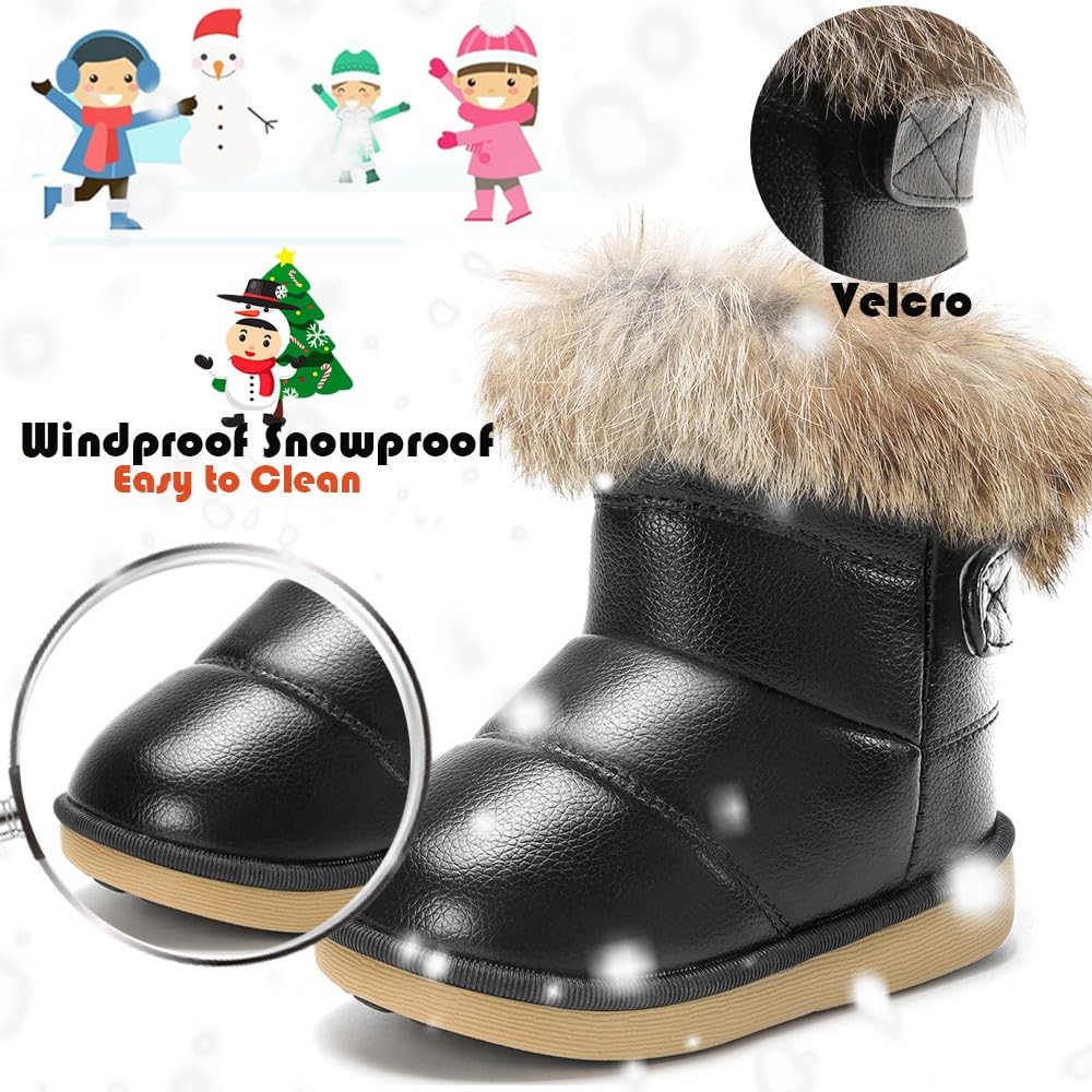 Gaatpot Bottes Enfants Bottines de Neige Chaude d'Hiver | Boots Fourrée Bébé Fille Garçon, Chaussures PU Imperméable, C onfortables Doublé Souple
