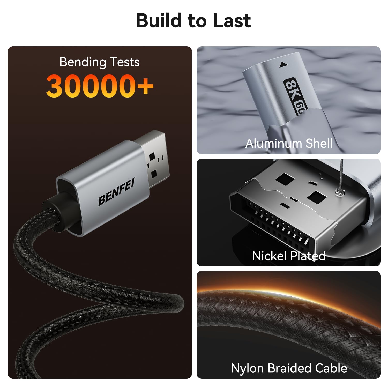 BENFEI Adattatore da DisplayPort 1.4 a HDMI 2.1 8K@60Hz/4K@240Hz/1080P@480Hz, da computer DP unidirezionale a monitor HDMI, convertitore in alluminio ad alte prestazioni per monitor da gioco, TV, AMD