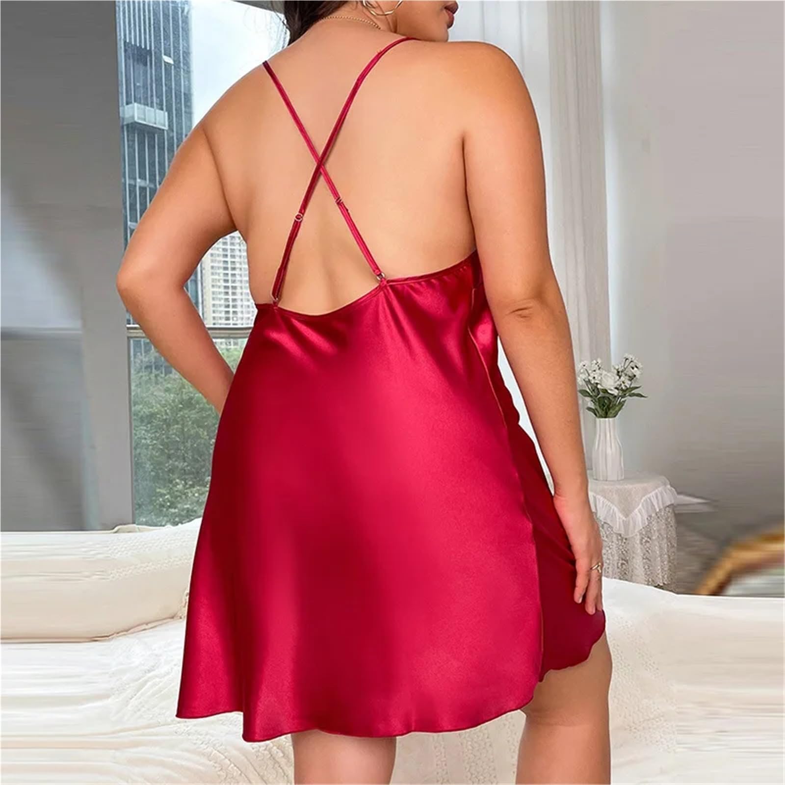 Ensemble Nuisette et Peignoir Grande Taille 3XL 4XL 5XL, Chemise de Nuit Ample en Satin for Femme, vêtements d'intérieur Sexy, Lingerie, 2 pièces, Kimono(Pink,4XL)