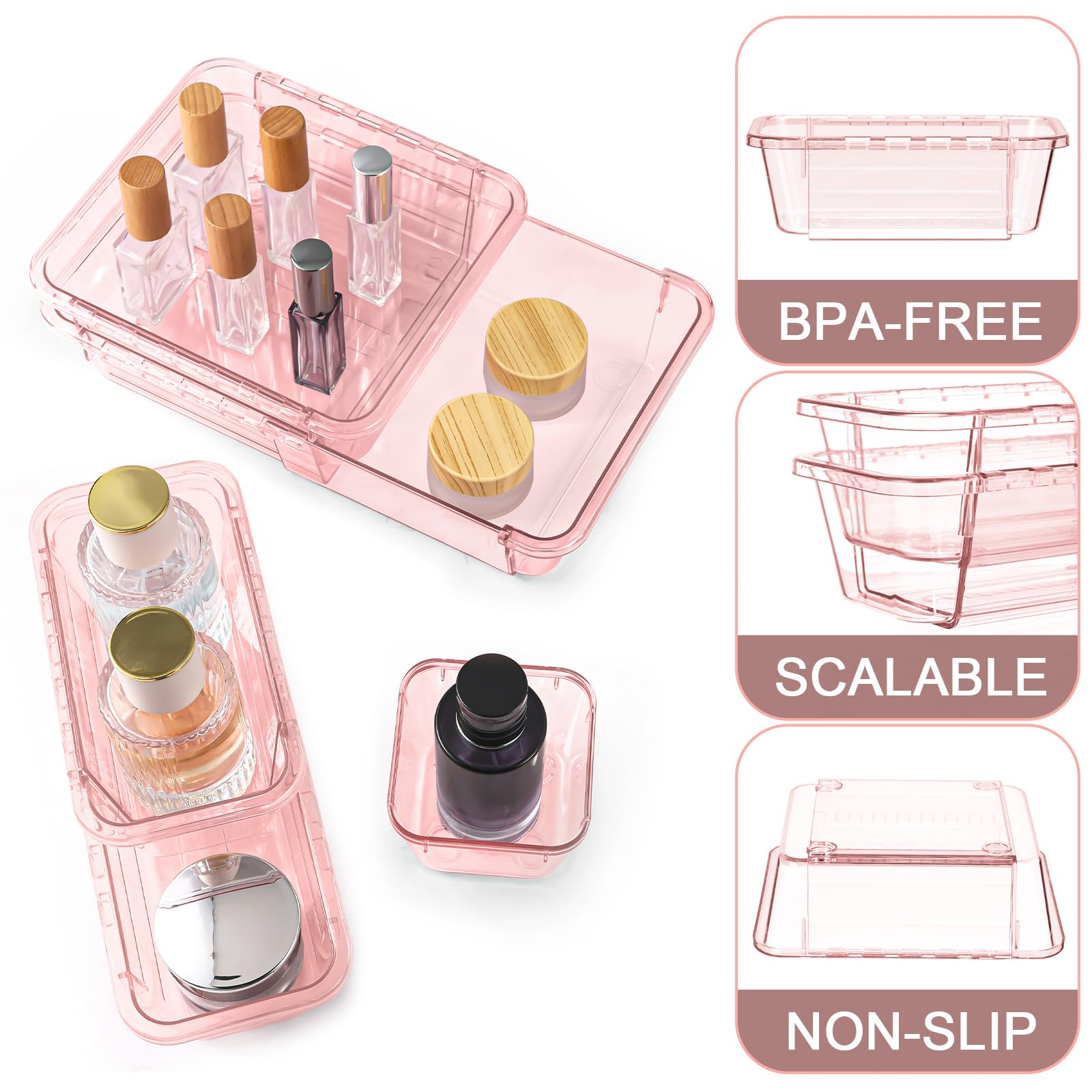 25 organizer trasparenti per cassetti, regolabili, organizer per cassetti da scrivania, 3 dimensioni, contenitori in acrilico per trucco, utensili da cucina, cassettiere per camera da letto, organizer