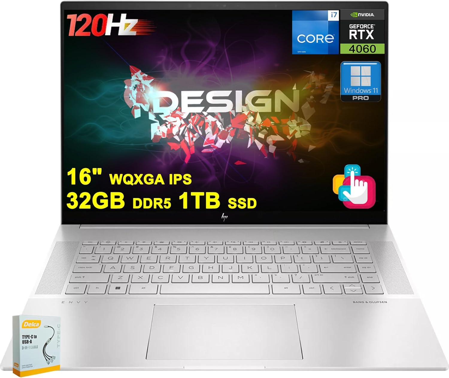 HP Envy 16 Creator Laptop | 16″ WQXGA 120Hz Touch (400nits, 100% sRGB) | Intel 14-core i7-13700H | 32GB DDR5 1TB SSD | GeForce RTX 4060 | Backlit Thunderbolt USB-C Win11Pro w/DLCA Accessory