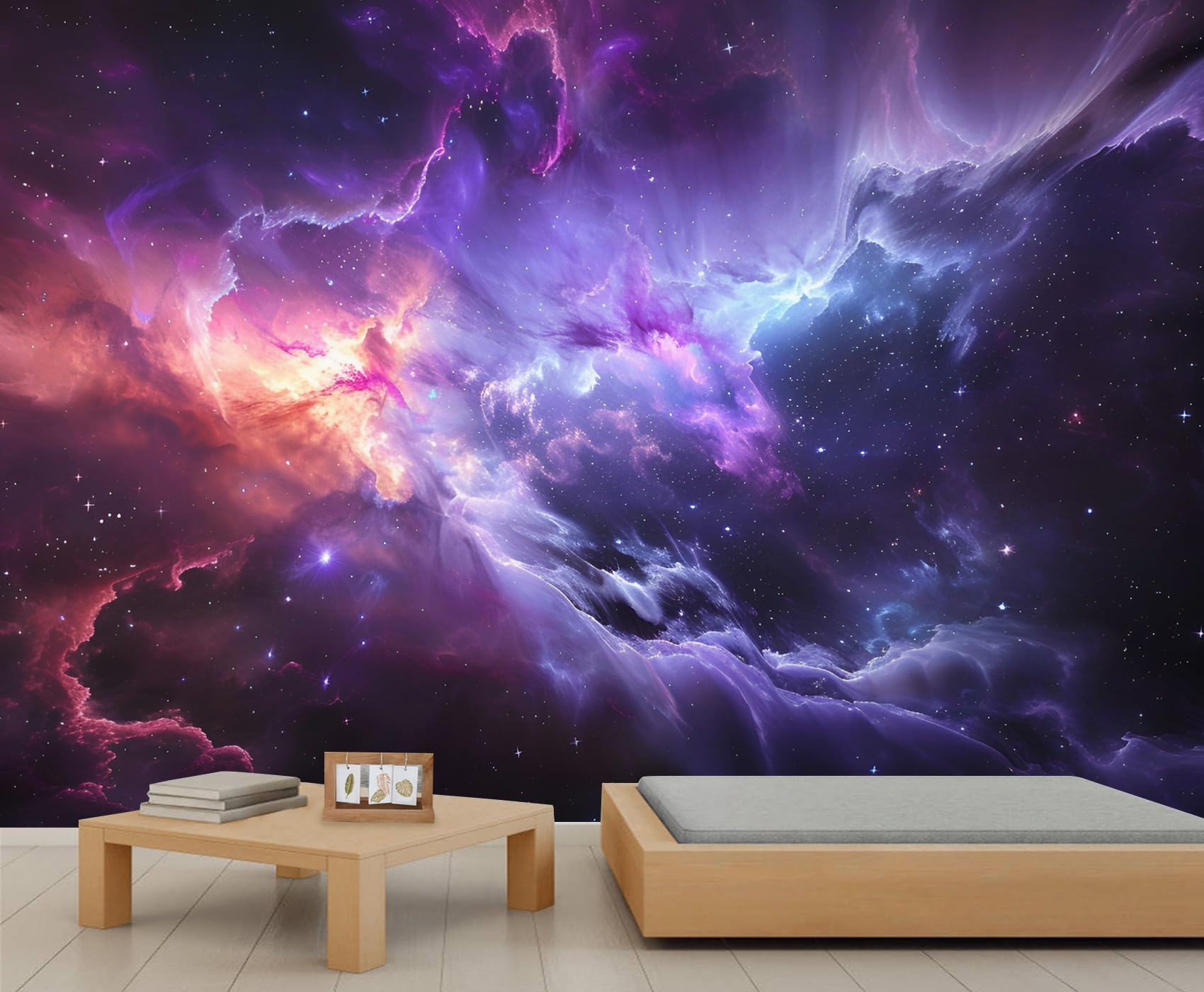 Nebula Wall Mural Colorful Milky Way Starry Sky Mural Vibrant Purple Pink Nebula Wallpaper Outer Space Themed Murals for Bedroom Living Room 450 x 305 cm