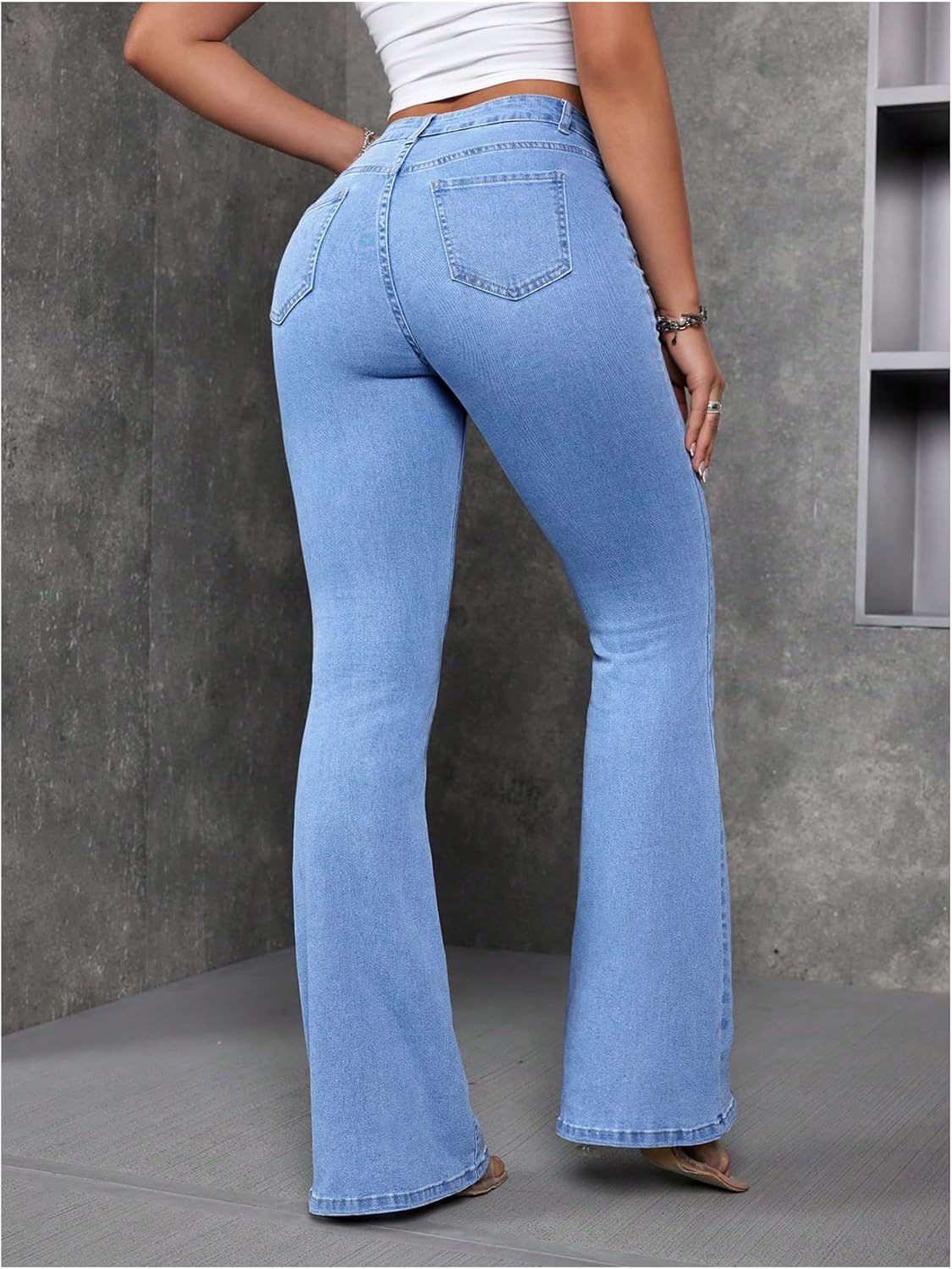 WDIRARA Women's Flare Jeans Mid Waisted Stretchy Bell Bottom Bootcut Denim Pants - Image 3