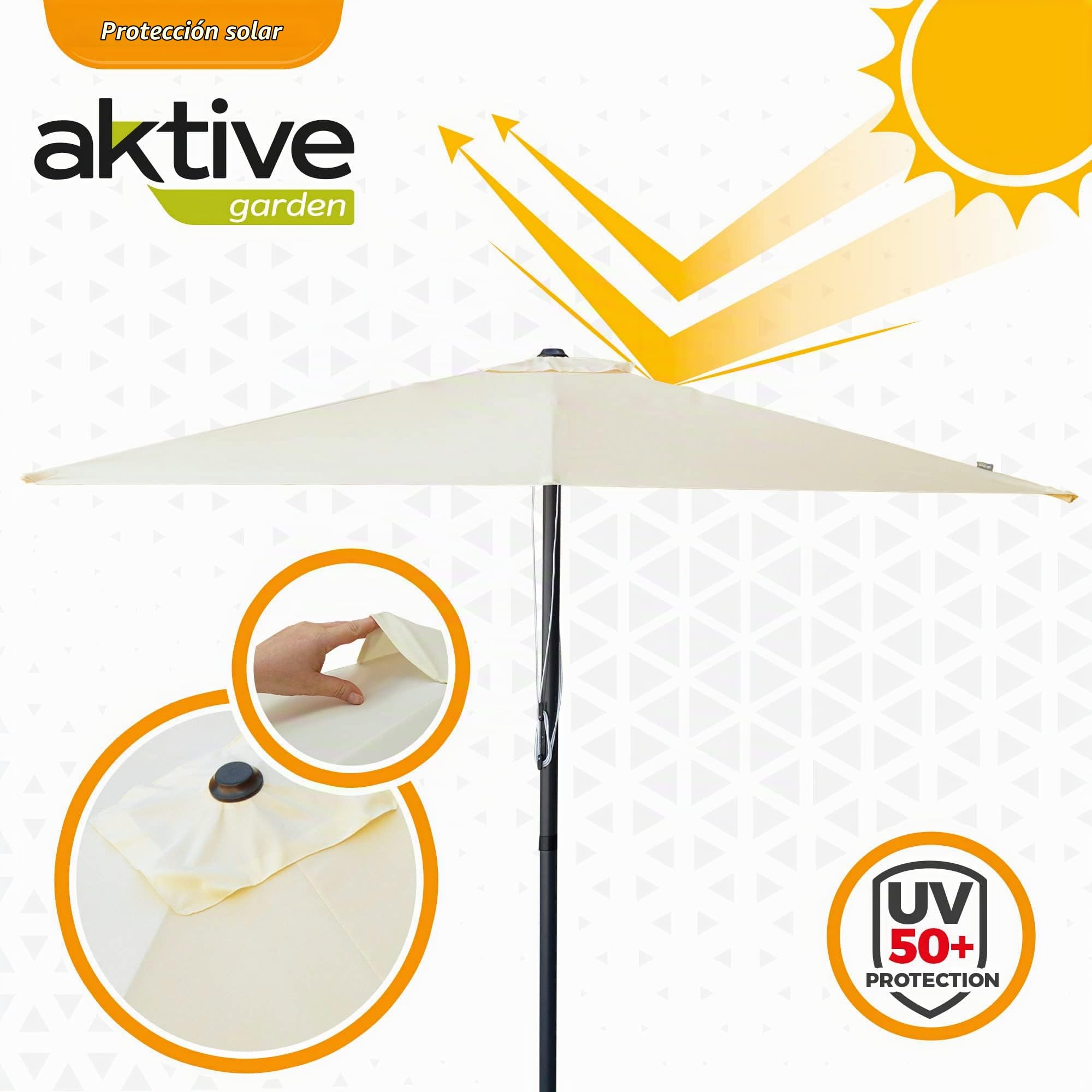AKTIVE 61125 - Sombrilla jardín y terraza exterior cuadrada antiviento 2,7x2,7m, Estructura de aluminio, fácil de plegar e instalar, Protección UV50, Altura 2,6m, Sombrillas terraza, parasol jardín
