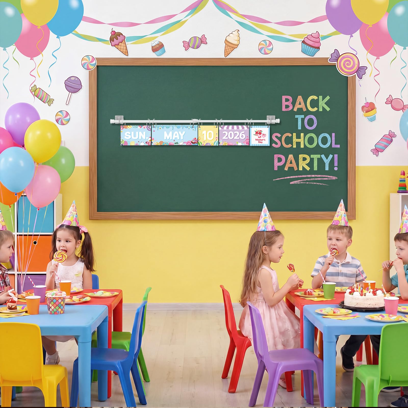 MotiMind 65-teiliges 2026 Candy Flip-Kalender, Pinnwand-Set, Flip-Kalender mit verstellbarem Halter, buntes Klassenzimmer-Dekor, inklusive 65 Datums-Karten für den Schulanfang, Heimdekor-Zubehör