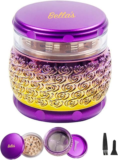 Purple Golden Herb Grinder - 4 Piece Aluminium Alloy Herb Grinder - Brush and Scraper Included