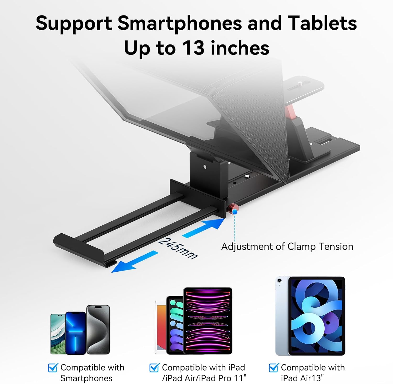 Desview P13 Portable Teleprompter for Camera Compatible with 12.9" Tablets Wireless Remote Control Foldable Sun Hood Lightweight (1.7kg) for Video Recording Vlogging Live Streaming